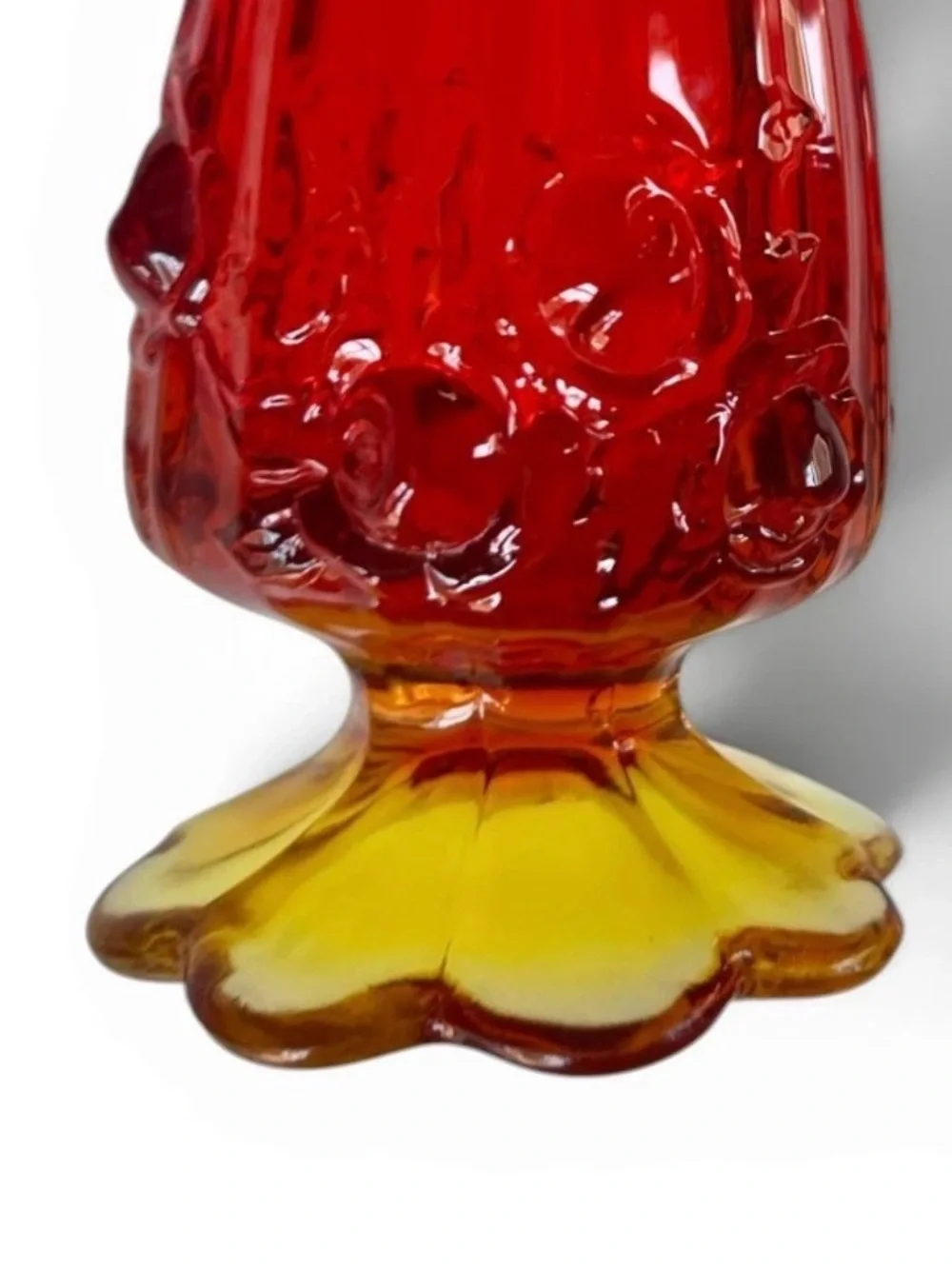 Vintage Mid Century Amberina Swung Glass Vase MCM Orange Floral